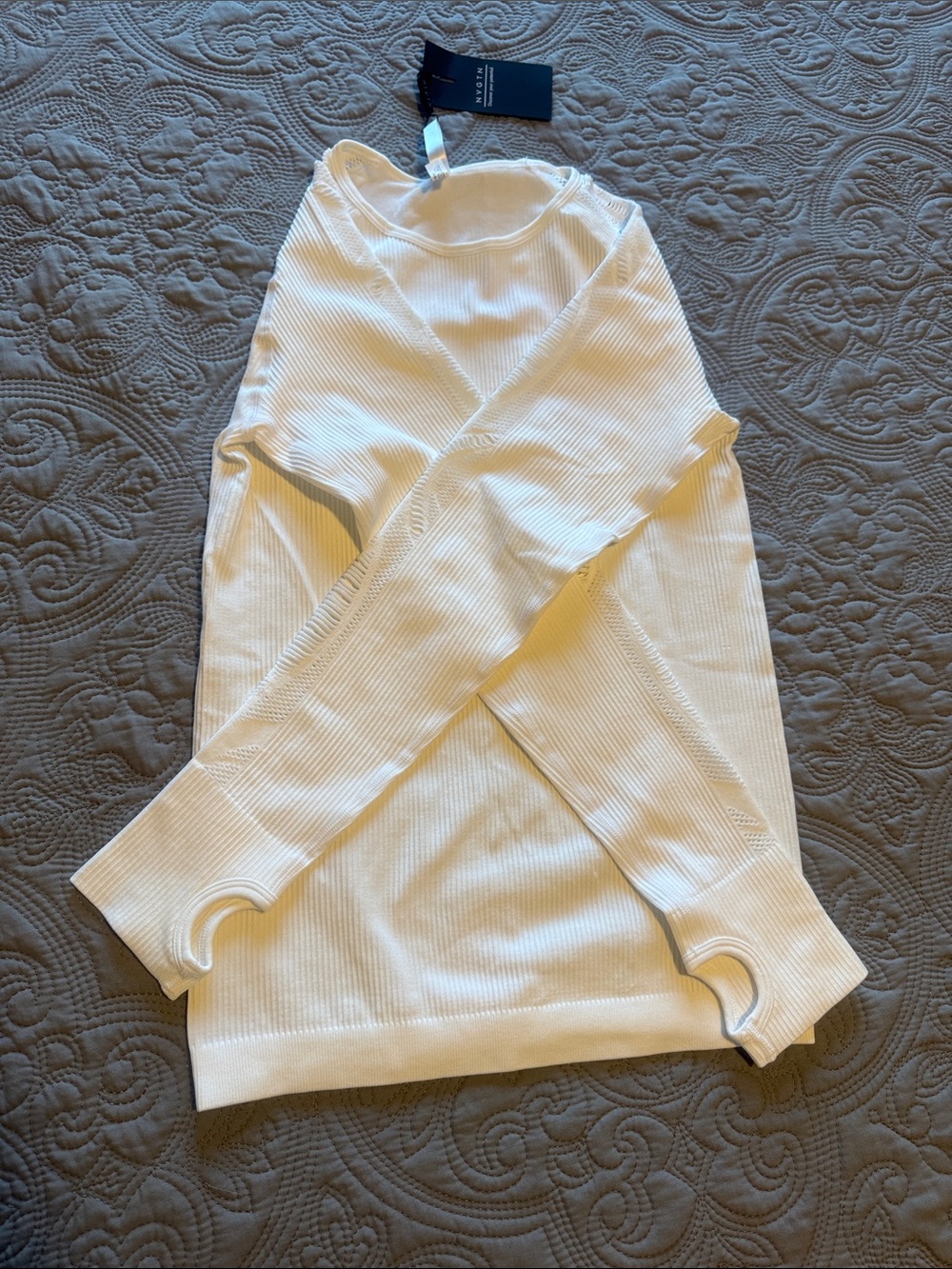 NVGTN White Ribbed Crewneck Top